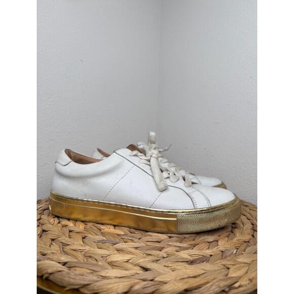 Greats Gold Metallic Sole Shoes LaceUp Sneakers White Minimalist Modern Womens - Picture 2 of 6